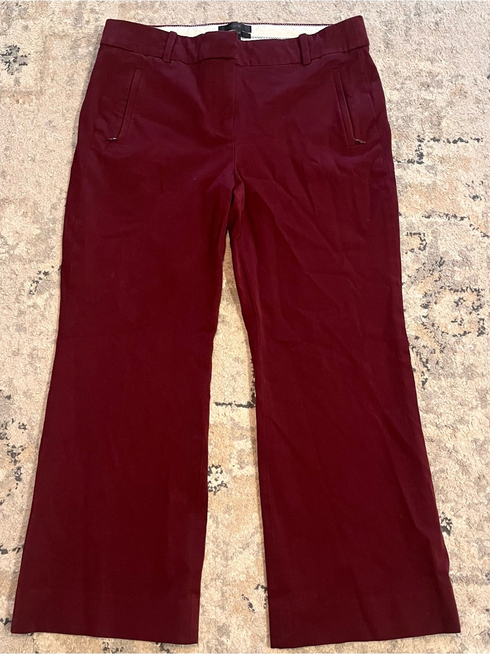 J Crew 4 Burgundy Red Wine Teddie Kick Crop Stretch Pants Straight Leg